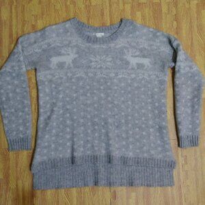 Forever 21 Reindeer Winter Snowflake White Gray Sweater Nordic Fair Isle Small